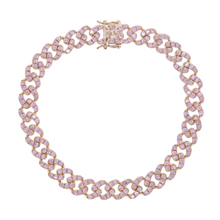 Load image into Gallery viewer, Pink and Rose Gold CZ Paved Cuban Link Anklet