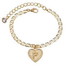 Load image into Gallery viewer, Heart Initial Mariner Chain Peek Diamond anklet
