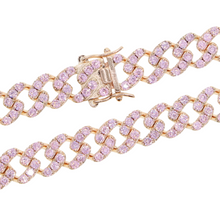 Load image into Gallery viewer, Pink and Rose Gold CZ Paved Cuban Link Anklet