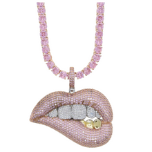 Load image into Gallery viewer, Cubic Zirconia Iced Out Lipš with Grill Tennis Chain Necklace