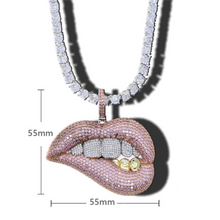 Load image into Gallery viewer, Cubic Zirconia Iced Out Lipš with Grill Tennis Chain Necklace