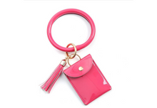 Load image into Gallery viewer, Leather Bracelet Ring Keychain with Coin Wallet