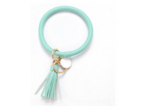 Load image into Gallery viewer, Leather Bracelet Ring Keychain with Tassel