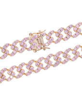 Load image into Gallery viewer, Pink and Rose Gold CZ Paved Cuban Link Necklace