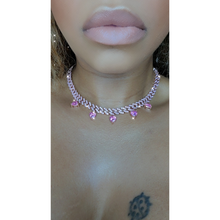 Load image into Gallery viewer, Pink and Rose Gold CZ Paved Cuban Link Heart Necklace