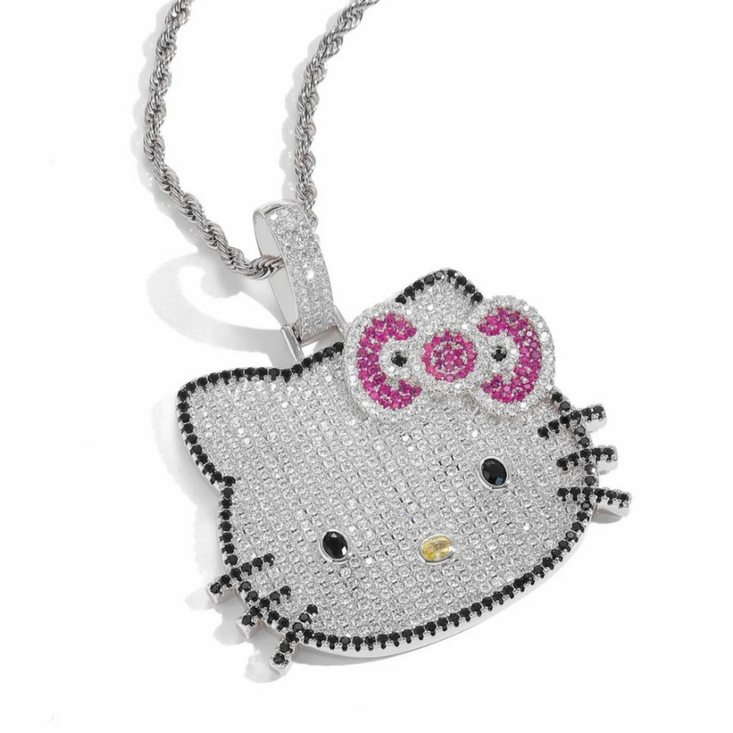Iced Out Lip Hello Kitty Chain Necklace