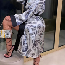 Load image into Gallery viewer, Women's Satin Nightgown Dollars Money Print V-Neck Long Sleeve
