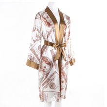 Load image into Gallery viewer, Women's Satin Nightgown Dollars Money Print V-Neck Long Sleeve
