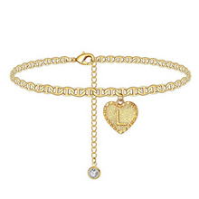 Load image into Gallery viewer, Heart Initial Mariner Chain Peek Diamond anklet
