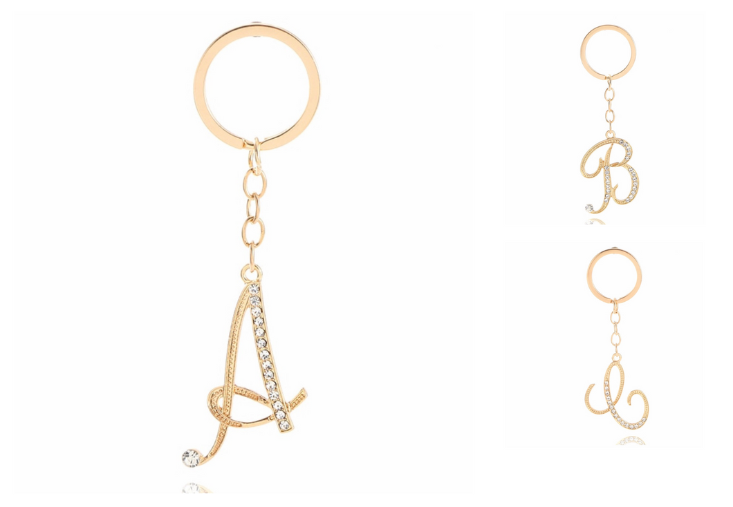 Initial Rhinestone Key Chain