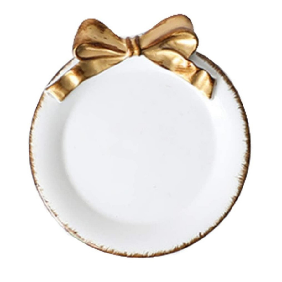 CUTE GOLD BOW CERAMIC Round TRAY
