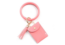 Load image into Gallery viewer, Leather Bracelet Ring Keychain with Coin Wallet
